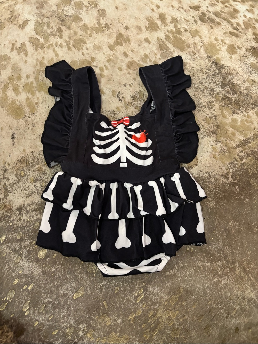 Black Skeleton Ruffle Baby Costume Swimsuit - Kids Costume